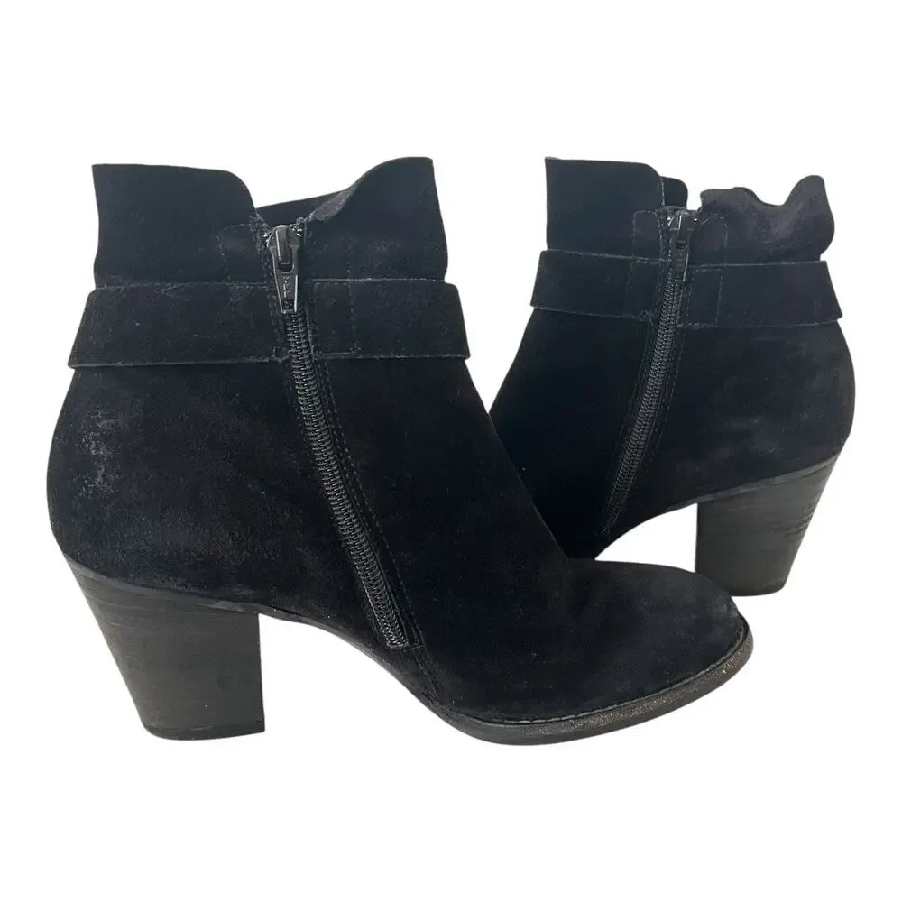 Paul Green Dallas Black Suede Stacked Heeled Ankle Boots Size 8 US - Picture 9 of 10